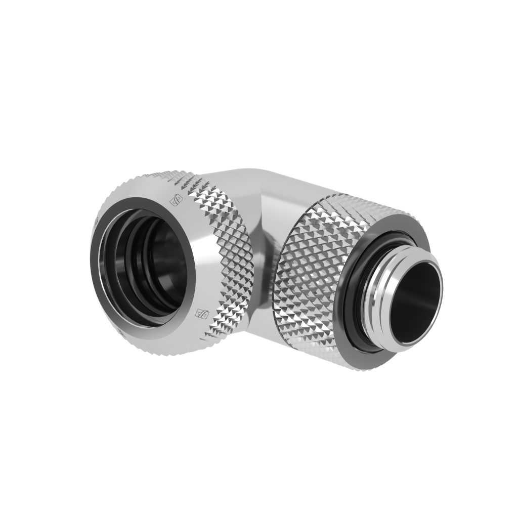 Barrow G1/4 Male Rotary to 90 Degree, 14mm Hard Tube Compression Fitting - Shiny Silver