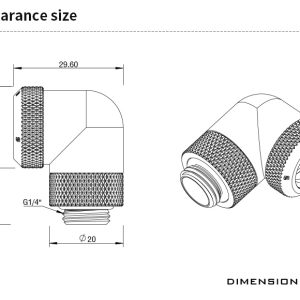 Barrow G1/4 Male Rotary to 90 Degree, 14mm Hard Tube Compression Fitting - Shiny Silver