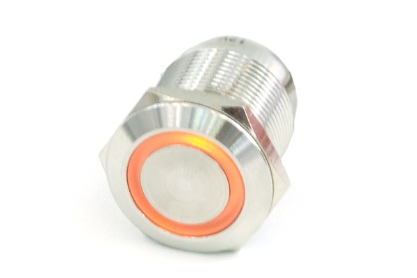 Phobya push-button 19mm stainless steel, orange lighting, with screw-on contacts 6pin