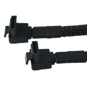 Phobya SATA 3.0 connection cable angled with safety latch 30cm - black sleeved