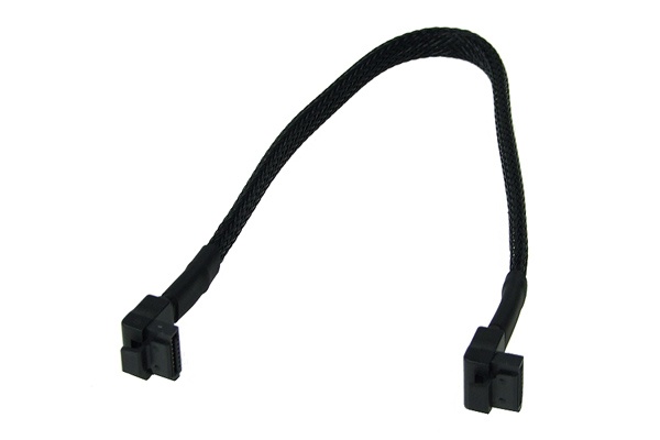 Phobya SATA 3.0 connection cable angled with safety latch 30cm - black sleeved