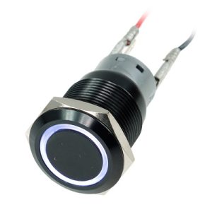 Phobya Vandalism-Proof 19mm Switch, Aluminium Black, White Ring 6pin