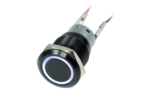 Phobya Vandalism-Proof 19mm Switch, Aluminium Black, White Ring 6pin