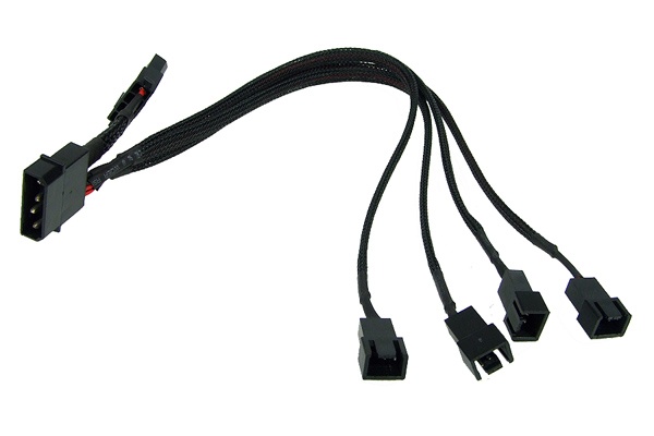 Phobya Y-adaptor 4Pin Molex to 4x 3Pin (12V) 30cm – black