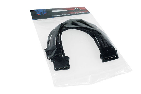 Phobya Y-Cable 4Pin to 2x 4Pin Single Sleeved 20cm - Black