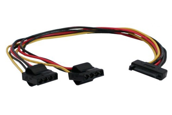 SATA Strom-Y-cable, SATA socket to 2x 4Pin Molex plug 30cm