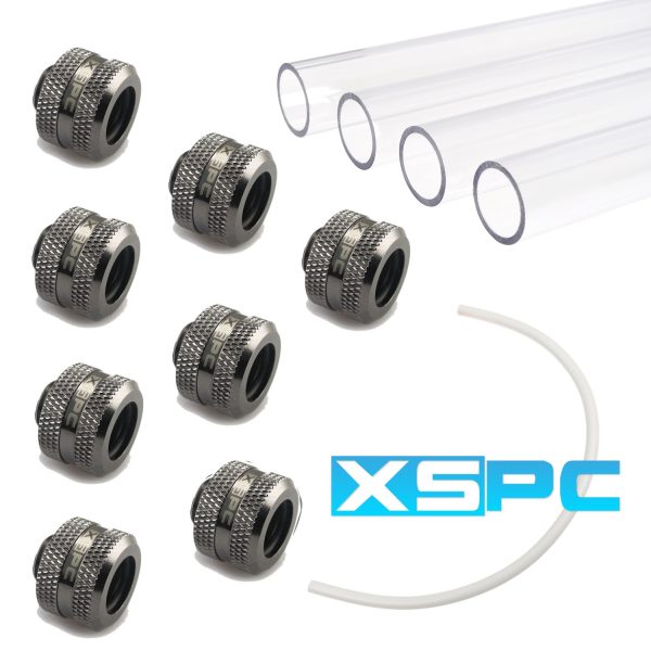 WCUK Spec XSPC 14mm PETG Hard Tube, Black Chrome Fittings and Cord Pack – Clear