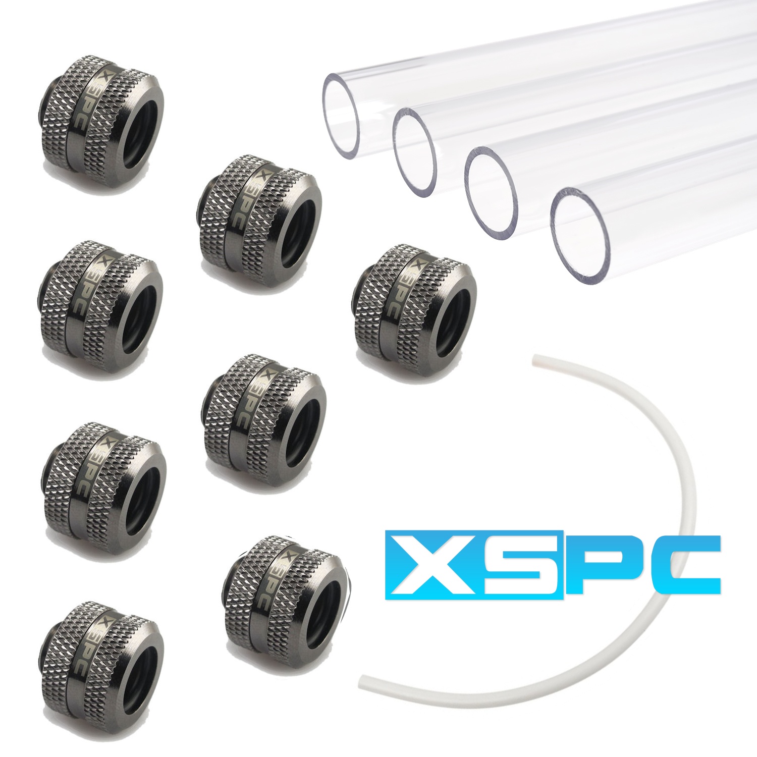 WCUK Spec XSPC 14mm PETG Hard Tube, Black Chrome Fittings and Cord Pack - Clear