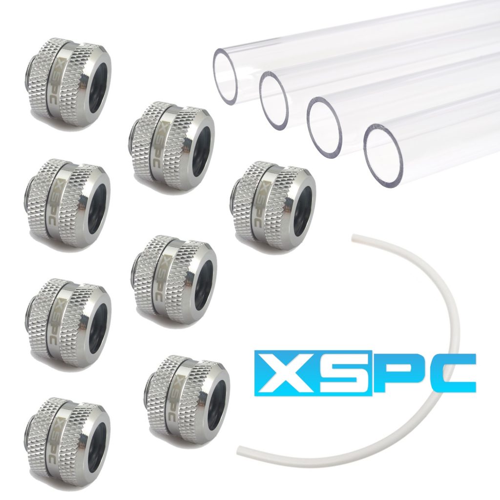 WCUK Spec XSPC 14mm PETG Hard Tube, Chrome Fittings and Cord Pack - Clear
