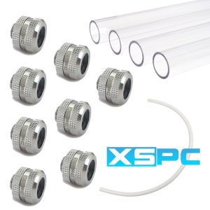 WCUK Spec XSPC 14mm PETG Hard Tube, Chrome Fittings and Cord Pack - Clear