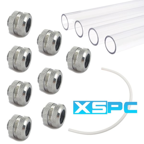 WCUK Spec XSPC 14mm PETG Hard Tube, Chrome Fittings and Cord Pack – Clear