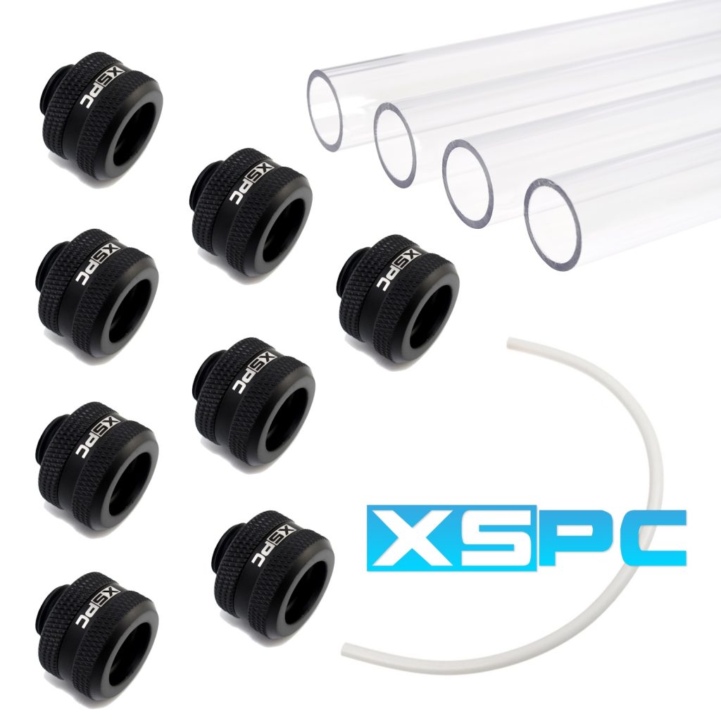 WCUK Spec XSPC 14mm PETG Hard Tube, Matte Black Fittings and Cord Pack - Clear