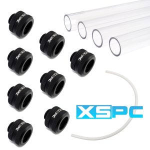 WCUK Spec XSPC 14mm PETG Hard Tube, Matte Black Fittings and Cord Pack - Clear