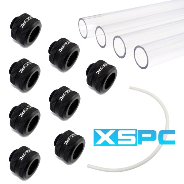 WCUK Spec XSPC 14mm PETG Hard Tube, Matte Black Fittings and Cord Pack – Clear