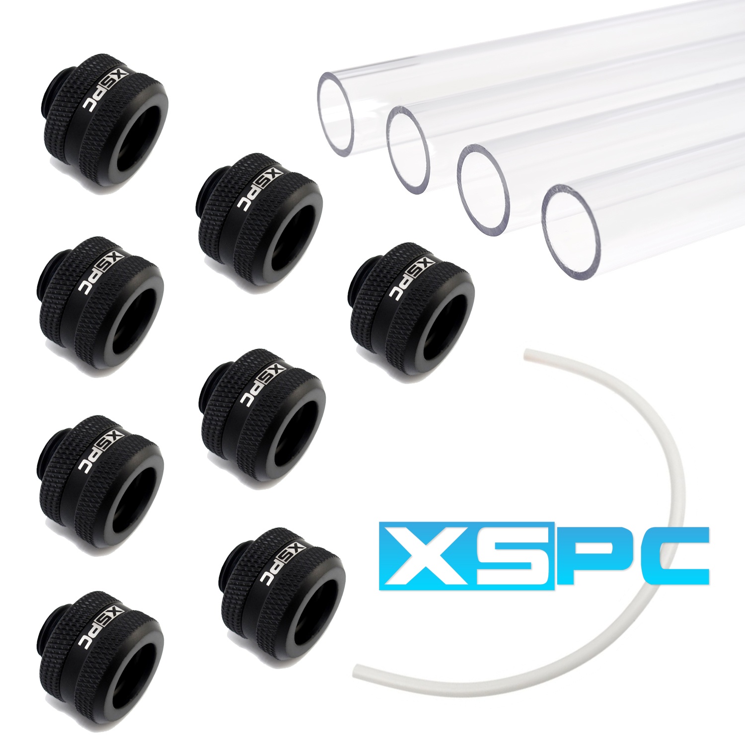 WCUK Spec XSPC 14mm PETG Hard Tube, Matte Black Fittings and Cord Pack - Clear