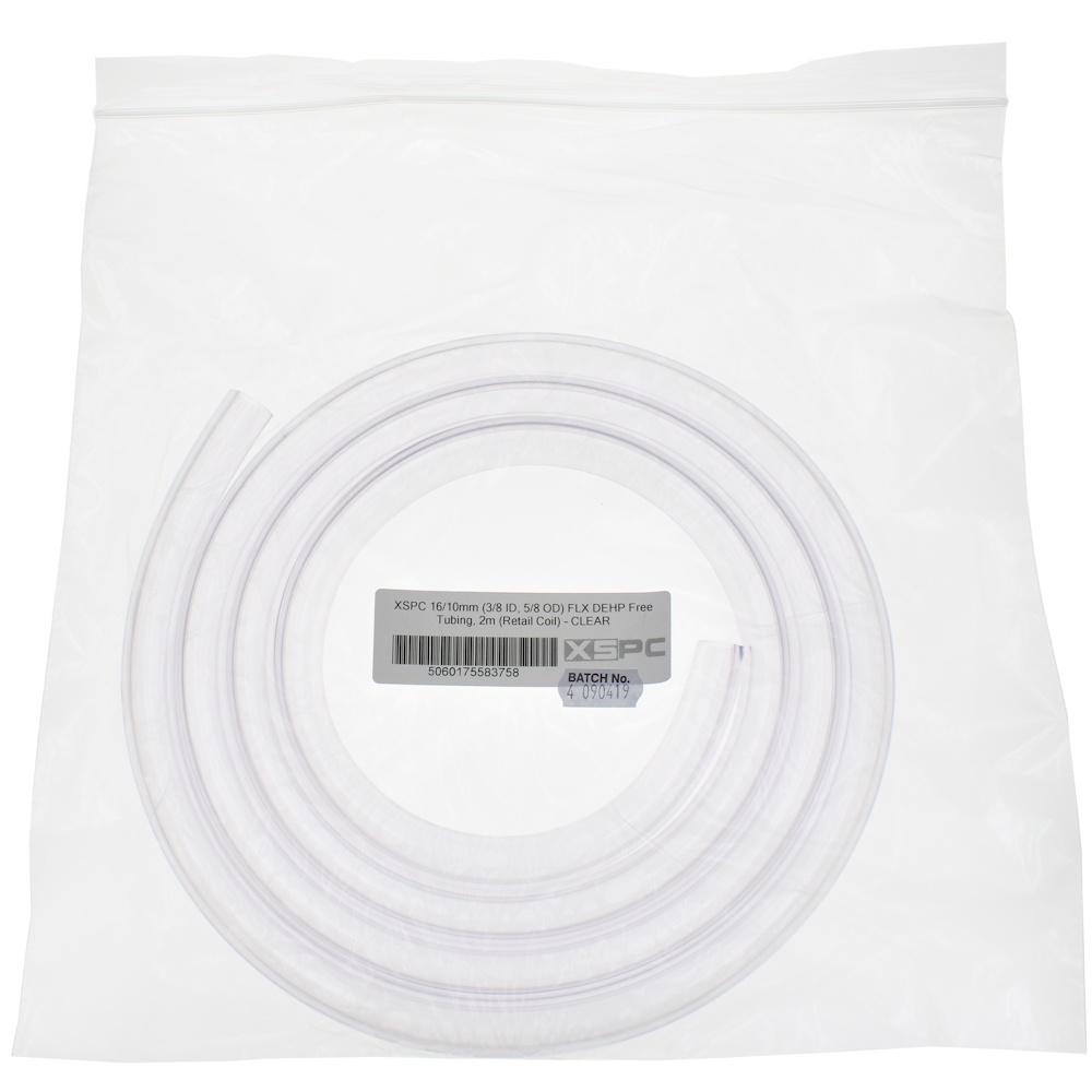 XSPC 16/10mm (3/8 ID, 5/8 OD) FLX DEHP Free Tubing, 2m (Retail Coil) - CLEAR