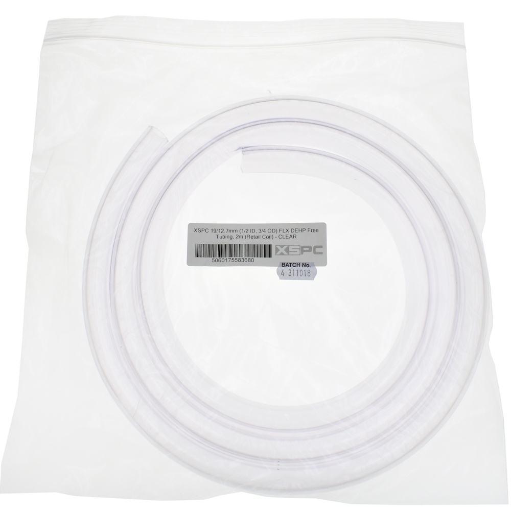 XSPC 19/12.7mm (1/2 ID, 3/4 OD) FLX DEHP Free Tubing, 2m (Retail Coil) - CLEAR
