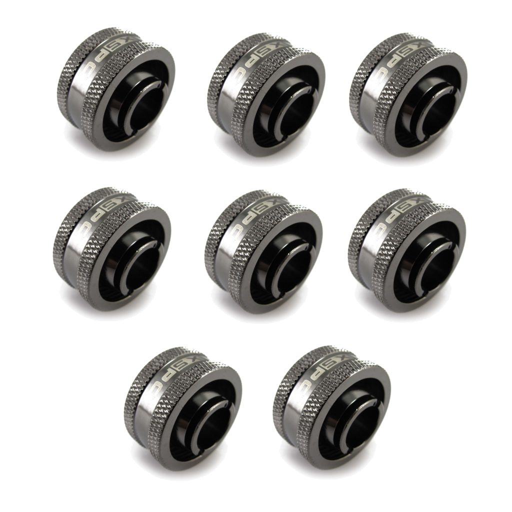 XSPC G1/4 to 1/2 ID 3/4 OD Compression Fitting V2 - Black Chrome (8 Pack)
