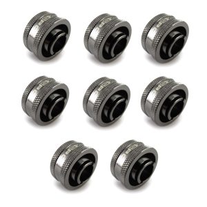 XSPC G1/4 to 1/2 ID 3/4 OD Compression Fitting V2 - Black Chrome (8 Pack)