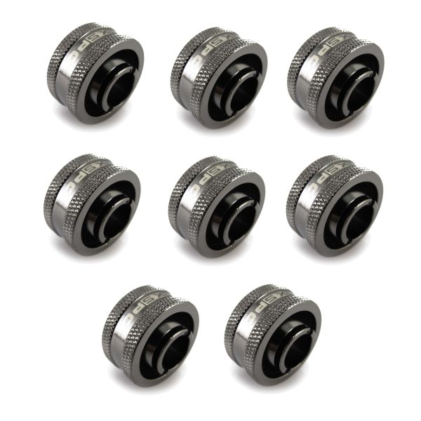 XSPC G1/4 to 1/2 ID 3/4 OD Compression Fitting V2 – Black Chrome (8 Pack)
