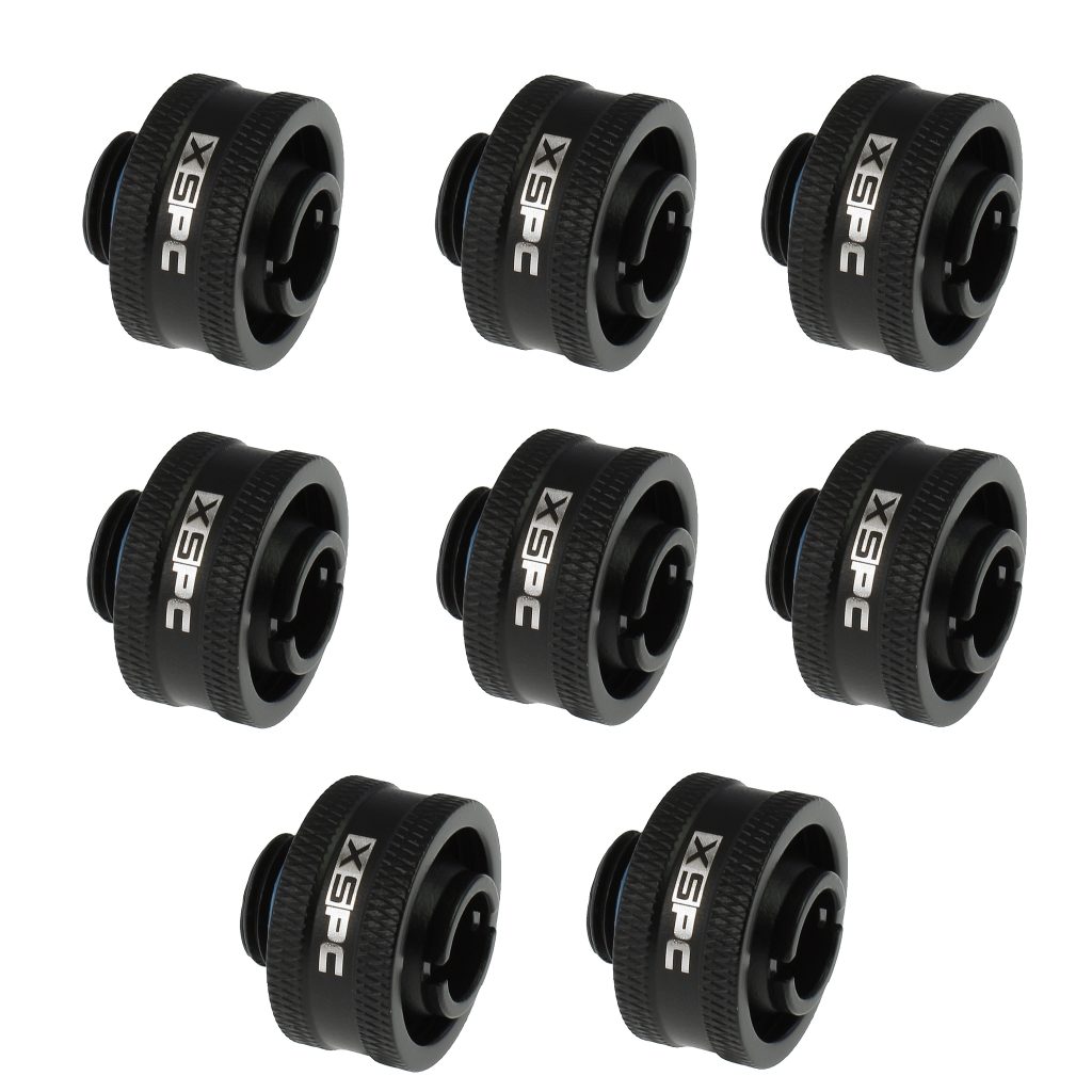 XSPC G1/4 to 1/2 ID 3/4 OD Compression Fitting V2 - Matte Black (8 Pack)