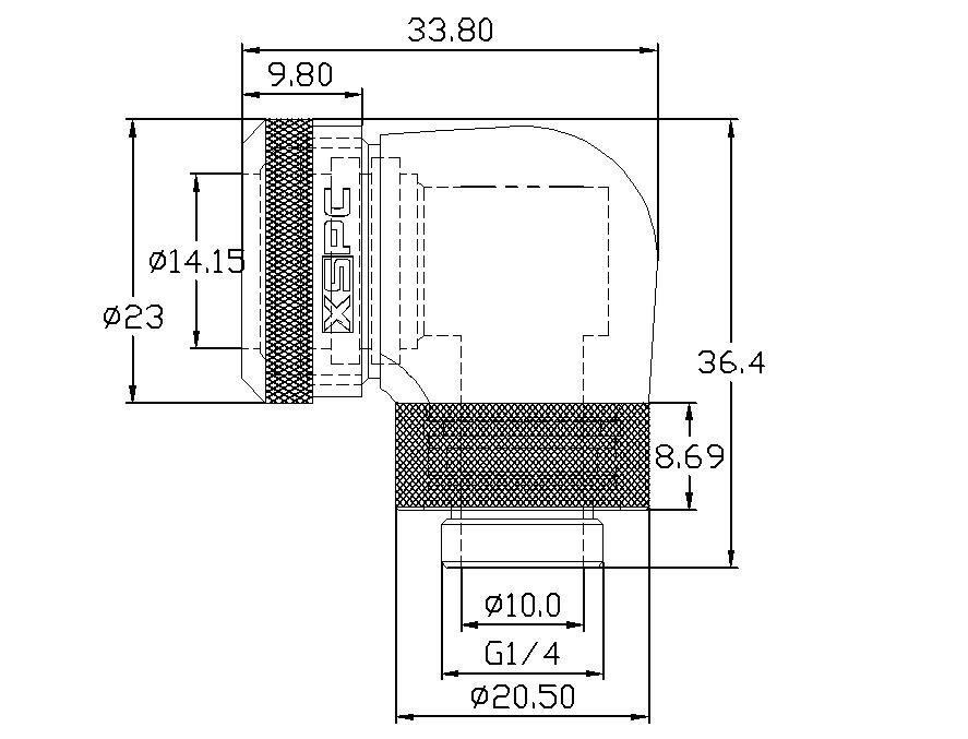 XSPC G1/4 to 14mm Rigid Tubing - 90 Rotary Fitting V2 (Matt Black) : image 4