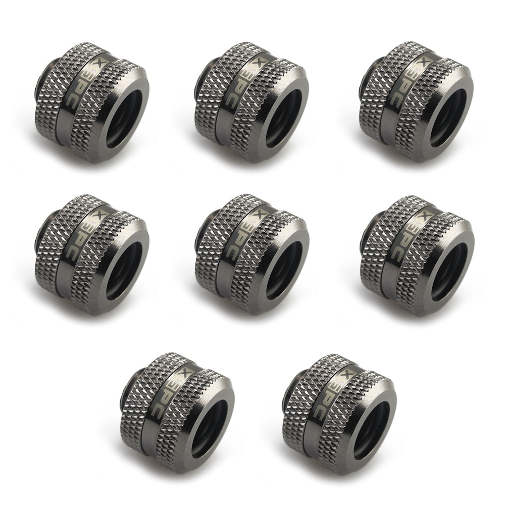 XSPC G1/4 to 14mm Rigid Tubing Triple Seal Fitting - Black Chrome (8 Pack)