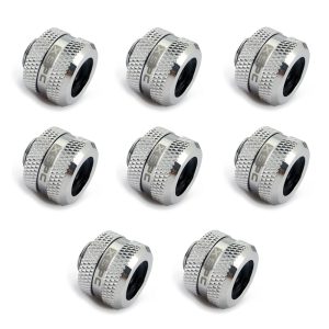 XSPC G1/4 to 14mm Rigid Tubing Triple Seal Fitting - Chrome (8 Pack)
