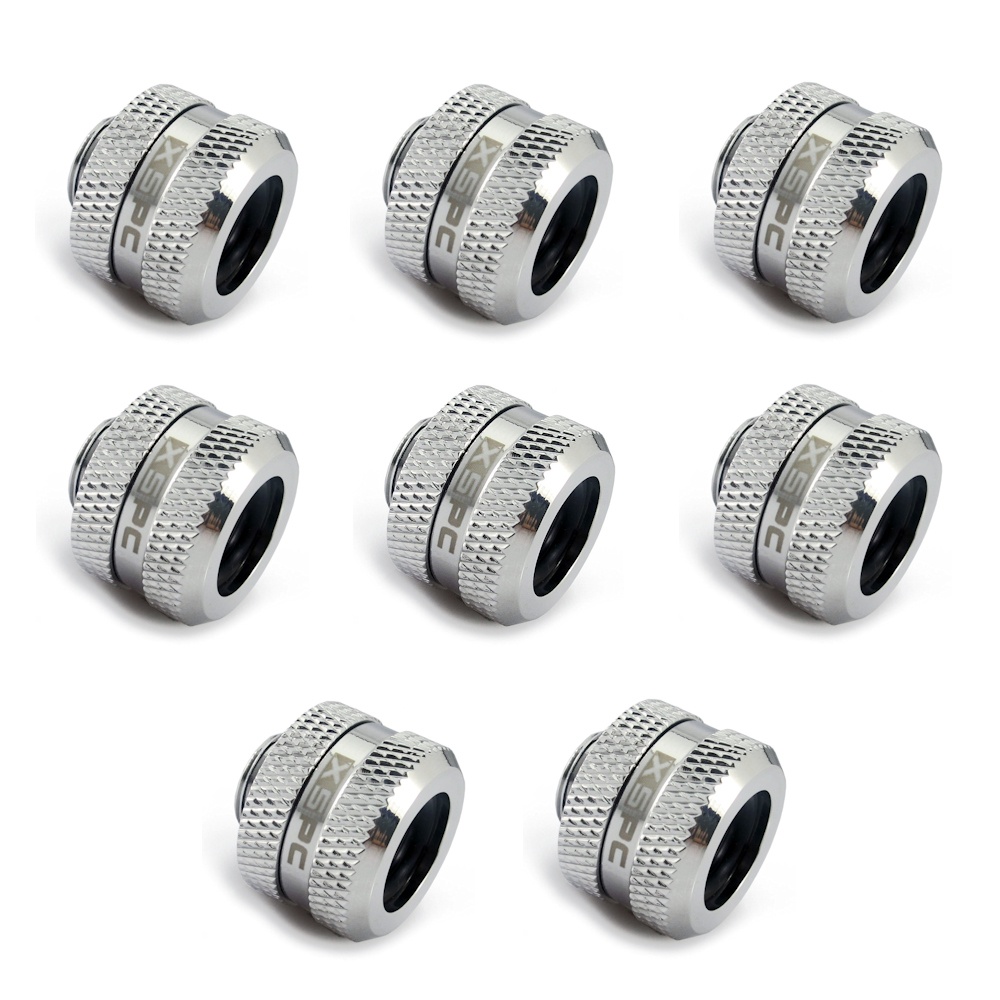 XSPC G1/4 to 14mm Rigid Tubing Triple Seal Fitting - Chrome (8 Pack)