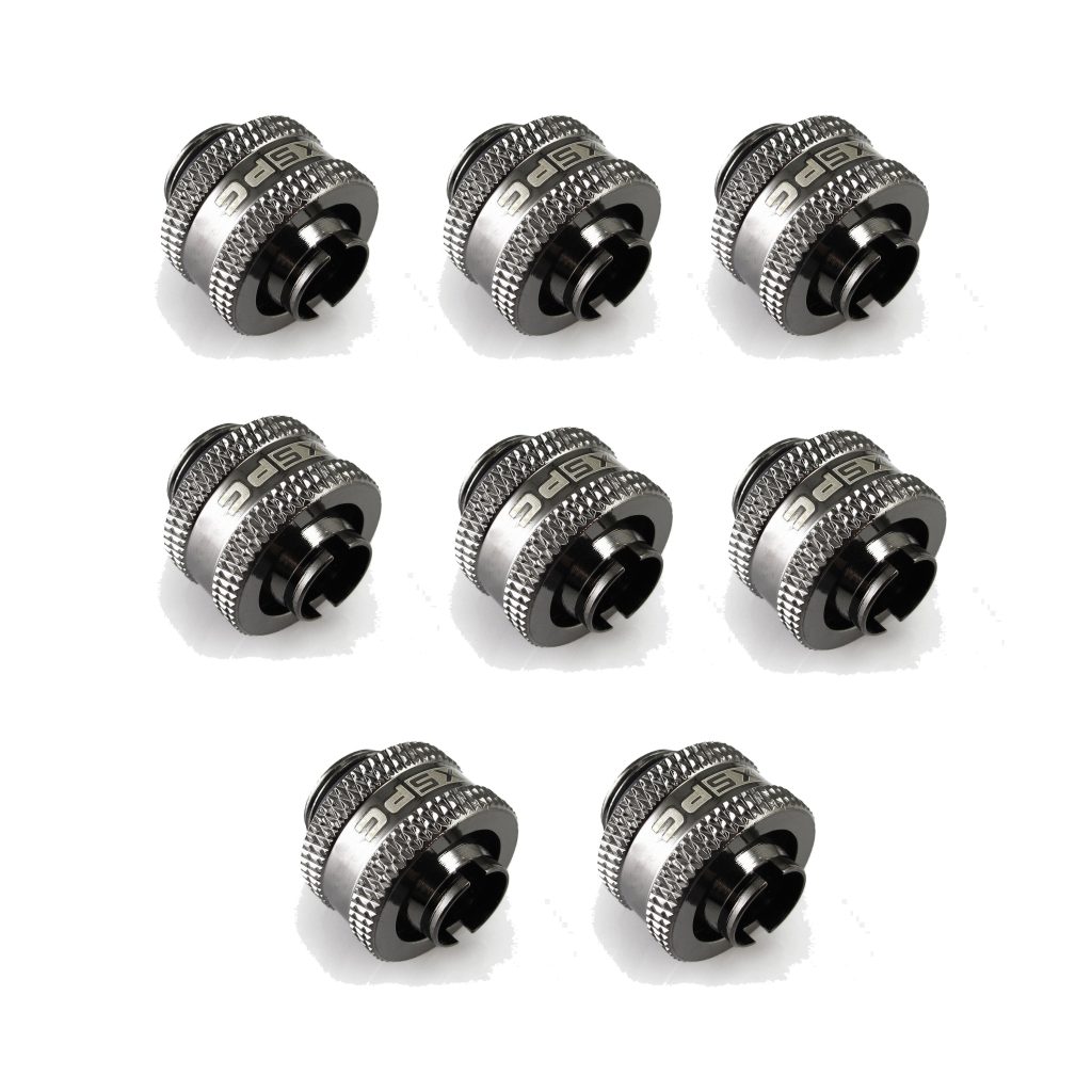 XSPC G1/4 to 3/8 ID 1/2 OD Compression Fitting V2 - Black Chrome (8 Pack)