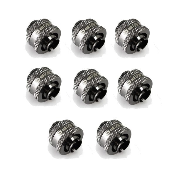 XSPC G1/4 to 3/8 ID 1/2 OD Compression Fitting V2 – Black Chrome (8 Pack)