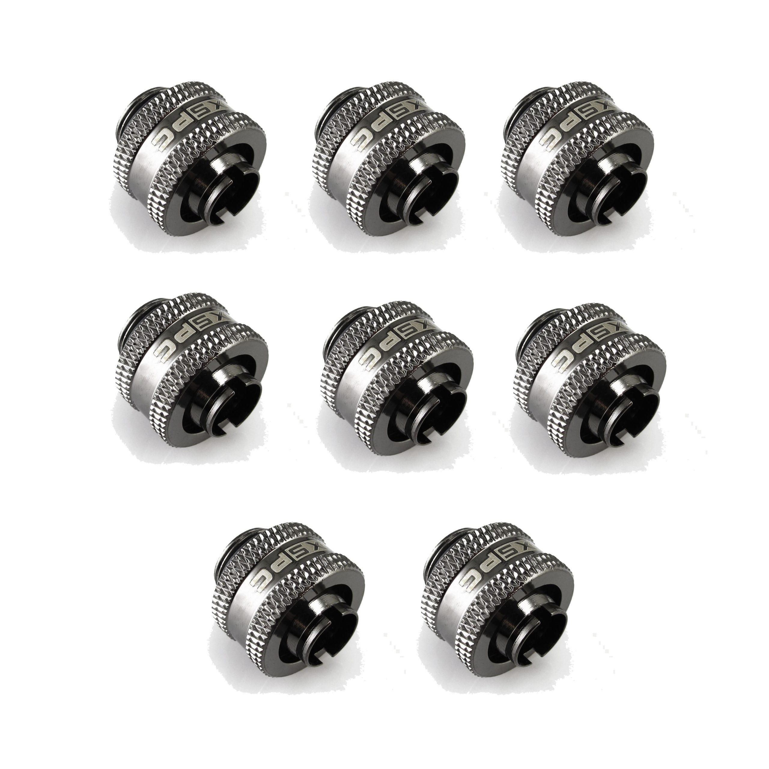 XSPC G1/4 to 3/8 ID 1/2 OD Compression Fitting V2 - Black Chrome (8 Pack)