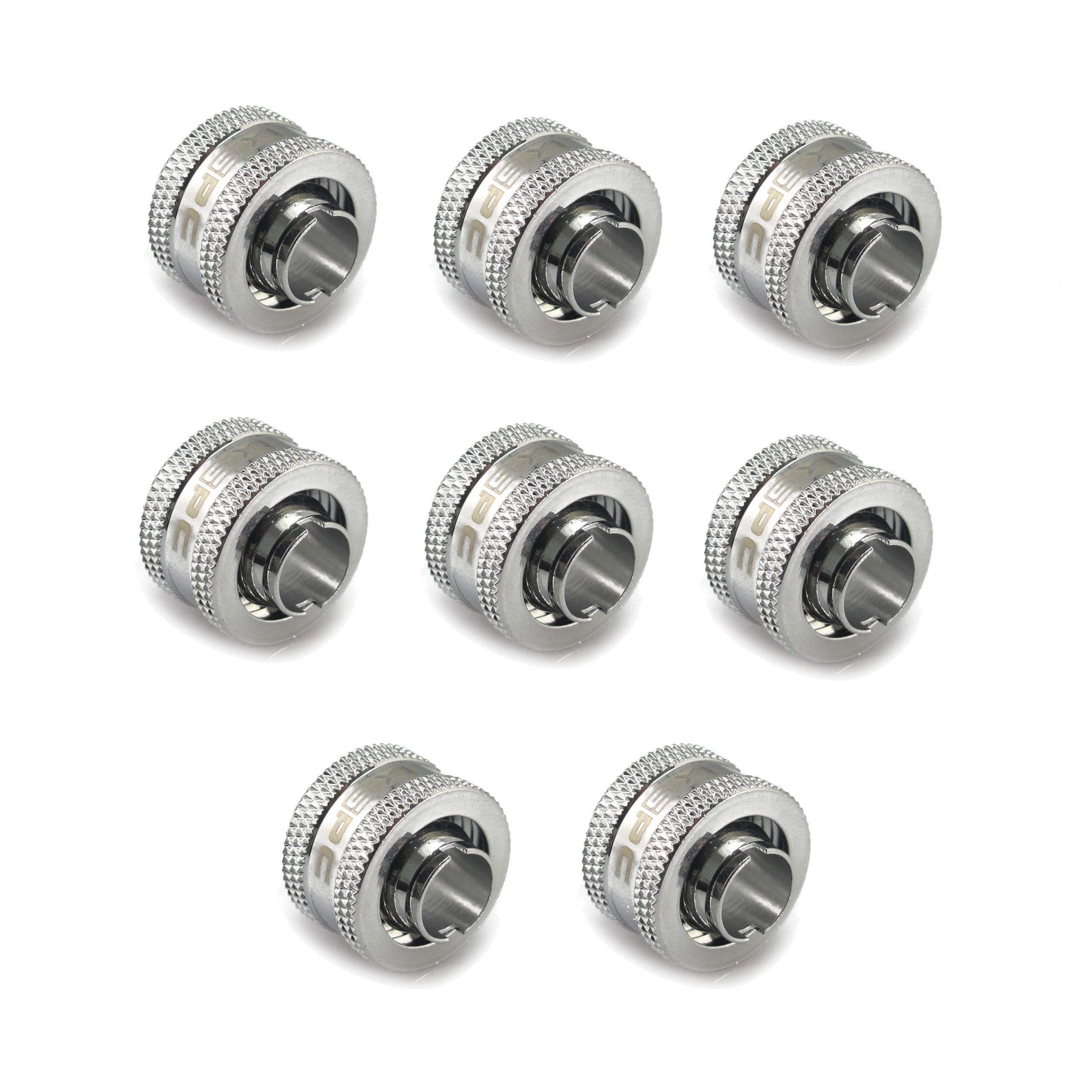 XSPC G1/4 to 3/8 ID 1/2 OD Compression Fitting V2 - Chrome (8 Pack)