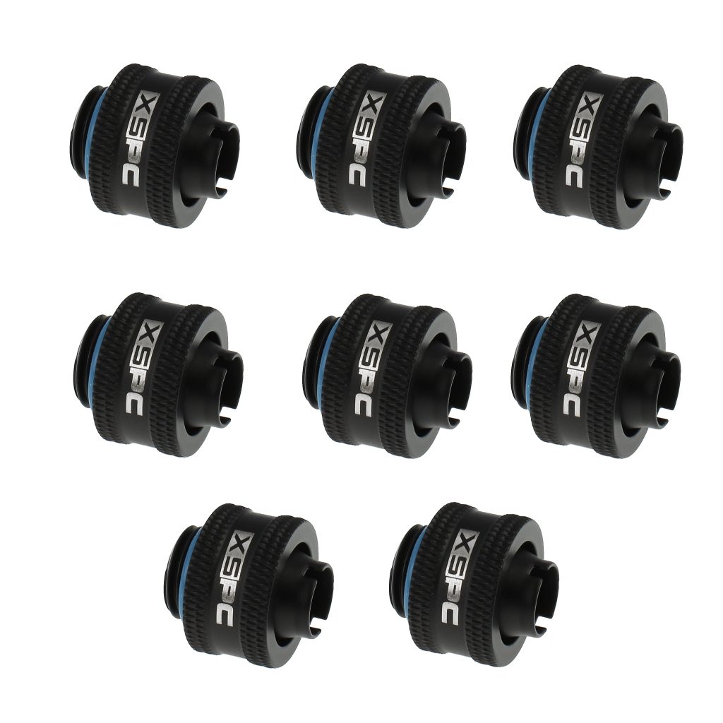 XSPC G1/4 to 3/8 ID 1/2 OD Compression Fitting V2 - Matte Black (8 Pack)