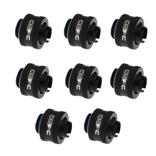 XSPC G1/4 to 3/8 ID 1/2 OD Compression Fitting V2 – Matte Black (8 Pack)