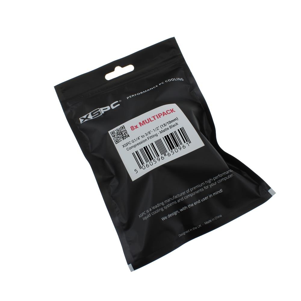 XSPC G1/4 to 3/8 ID 1/2 OD Compression Fitting V2 - Matte Black (8 Pack)