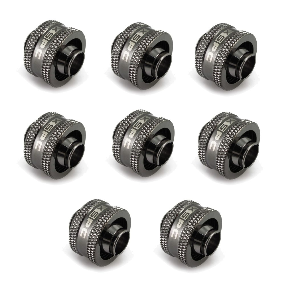 XSPC G1/4 to 3/8 ID 5/8 OD Compression Fitting V2 - Black Chrome (8 Pack) : image 1