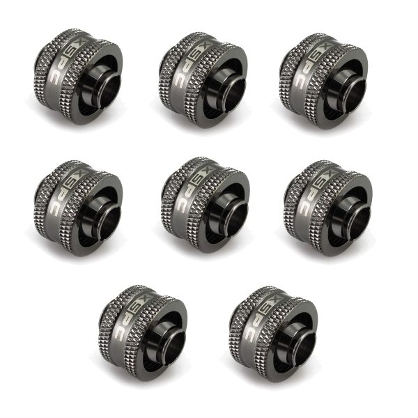 XSPC G1/4 to 3/8 ID 5/8 OD Compression Fitting V2 – Black Chrome (8 Pack)