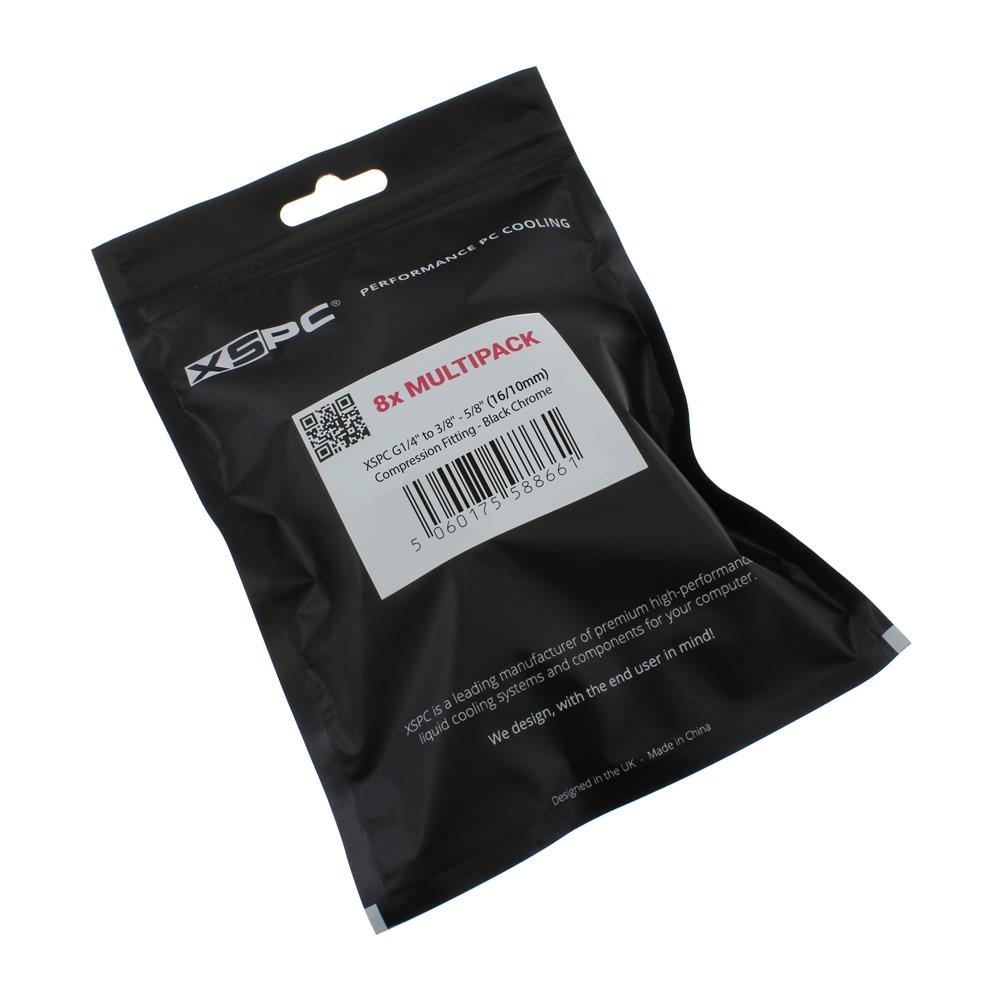 XSPC G1/4 to 3/8 ID 5/8 OD Compression Fitting V2 - Black Chrome (8 Pack) : image 4