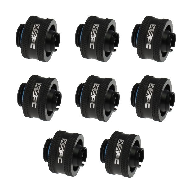 XSPC G1/4 to 3/8 ID 5/8 OD Compression Fitting V2 – Matte Black (8 Pack)