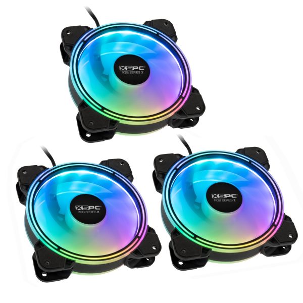 XSPC RGB Series 2, PWM 800-2200RPM 5V 3Pin aRGB 120mm Fan – 3 Pack