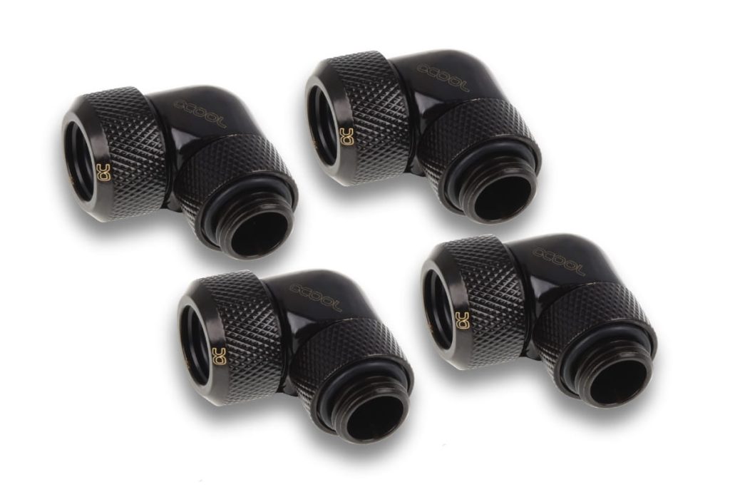 Alphacool Icicle 13mm HardTube compression fitting 90 rotatable G1/4 for Acryl/Brass tubes - 4pcs Set Deep Black