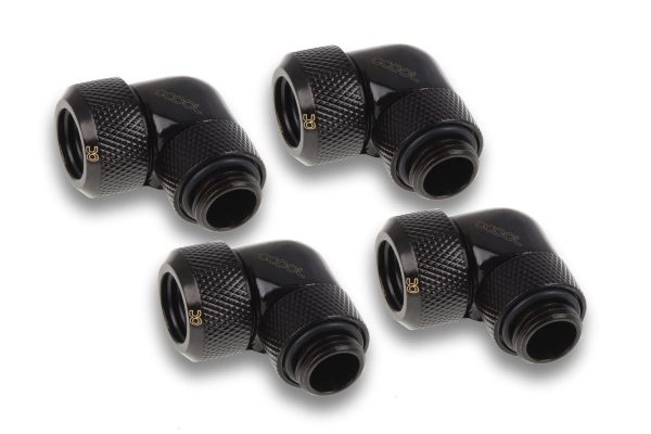 Alphacool Icicle 13mm HardTube compression fitting 90 rotatable G1/4 for Acryl/Brass tubes – 4pcs Set Deep Black