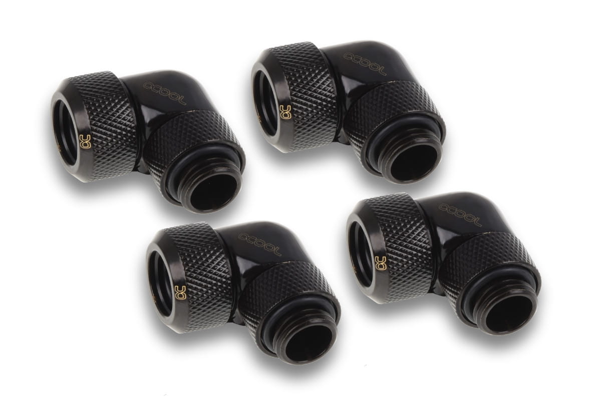 Alphacool Icicle 13mm HardTube compression fitting 90 rotatable G1/4 for Acryl/Brass tubes - 4pcs Set Deep Black