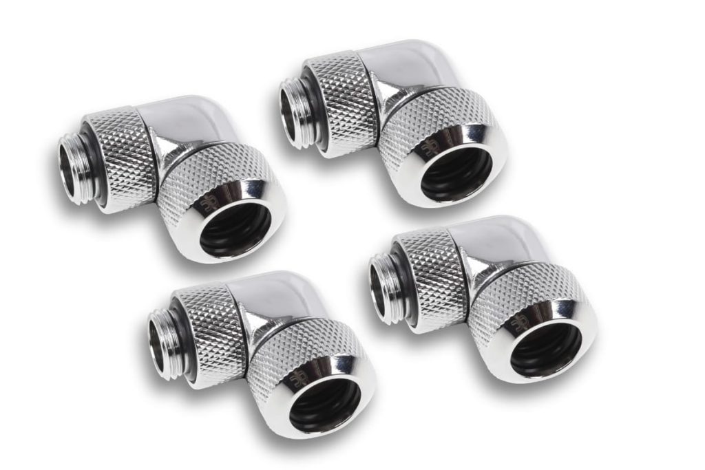 Alphacool Eiszapfen 13mm HardTube compression fitting 90degree rotary for hard tubes - 4pcs Set Chrome