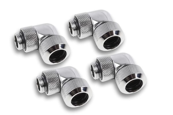 Alphacool Eiszapfen 13mm HardTube compression fitting 90degree rotary for hard tubes – 4pcs Set Chrome