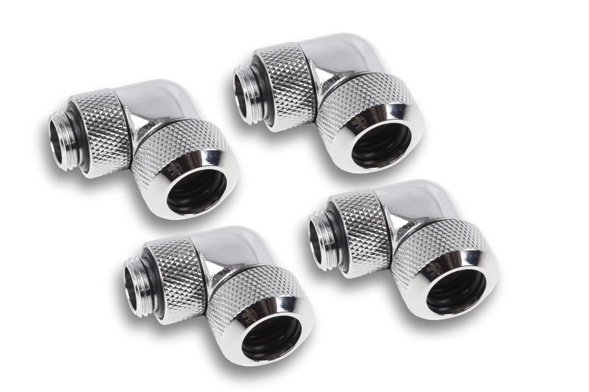 Alphacool Eiszapfen 13mm HardTube compression fitting 90degree rotary for hard tubes - 4pcs Set Chrome