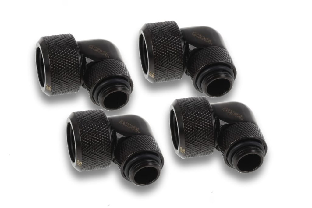 Alphacool Eiszapfen 16mm HardTube compression fitting 90 rotary G1/4 for Acryl/Brass tubes - 4pcs Set - Black : image 1