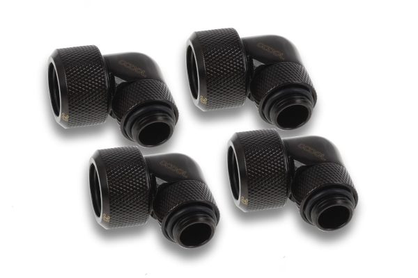 Alphacool Eiszapfen 16mm HardTube compression fitting 90 rotary G1/4 for Acryl/Brass tubes – 4pcs Set – Black