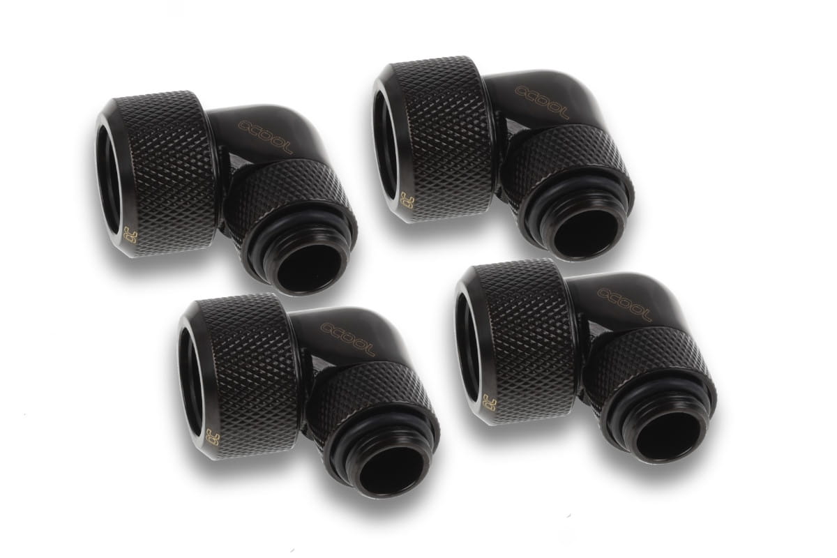 Alphacool Eiszapfen 16mm HardTube compression fitting 90 rotary G1/4 for Acryl/Brass tubes - 4pcs Set - Black : image 1